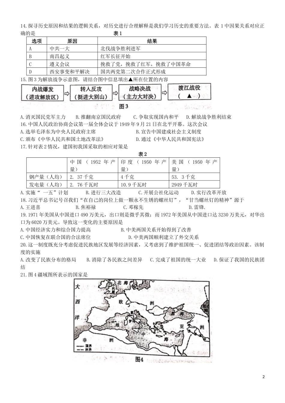 福建省漳州市2019年中考历史真题试题.docx_第2页