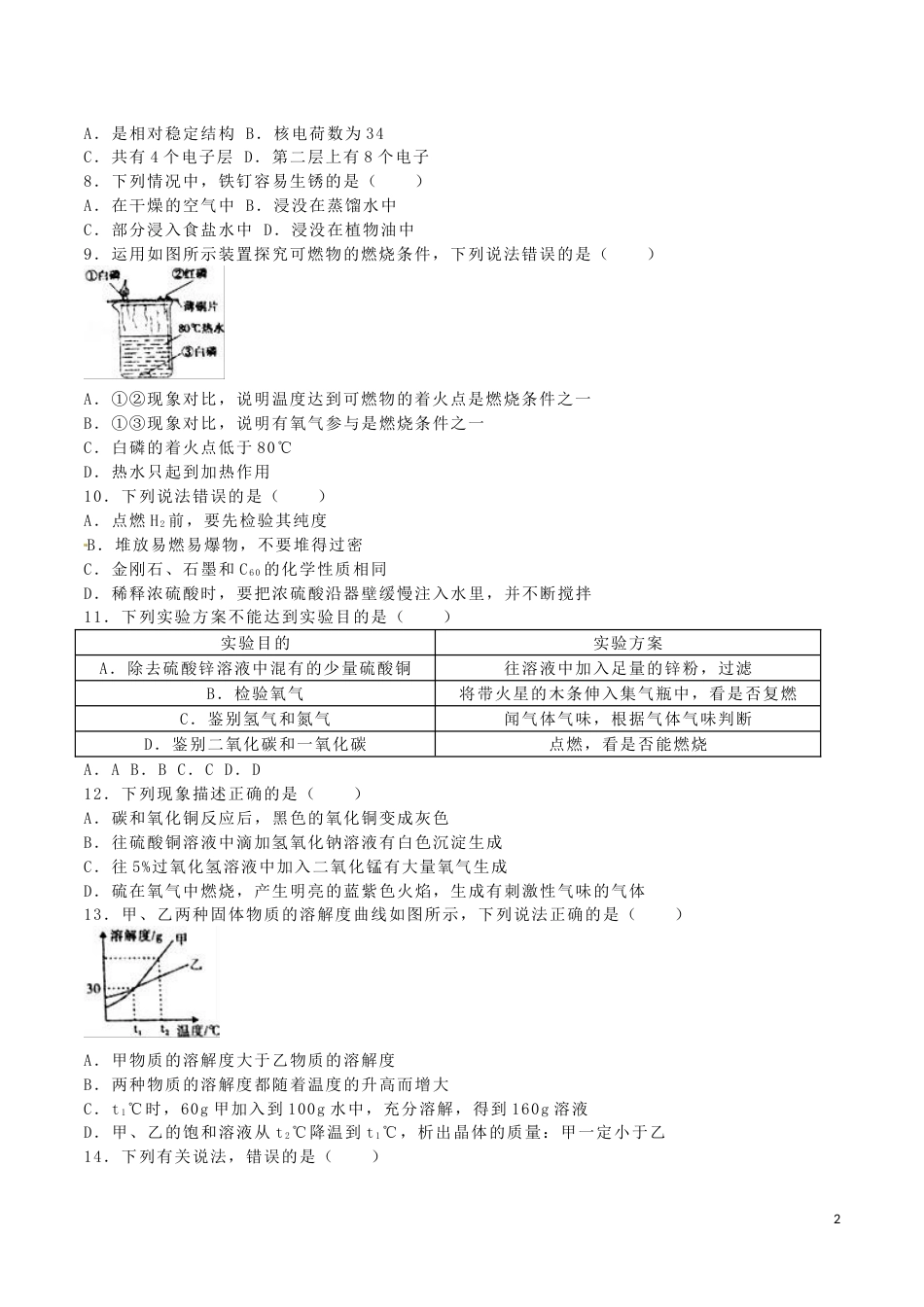 福建省漳州市2016年中考化学真题试题（含解析）.DOC_第2页