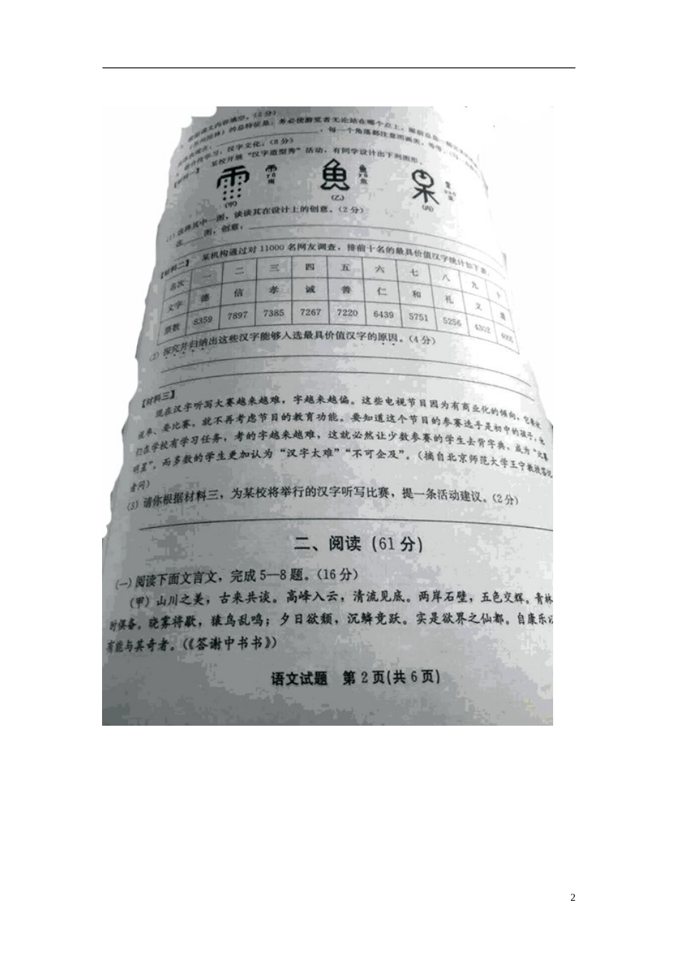 福建省泉州市2015年中考语文真题试题（扫描版，无答案）.doc_第2页
