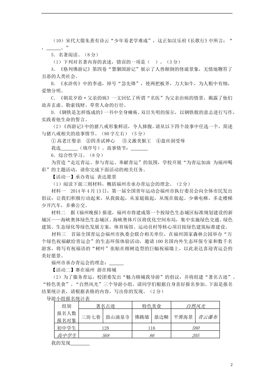 福建省福州市2015年中考语文真题试题（含答案）.doc_第2页