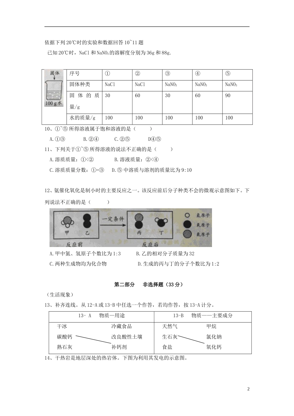 北京市2018年中考化学真题试题（含扫描答案）.doc_第2页
