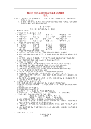 广西梧州市2015年中考语文真题试题（含答案）.doc