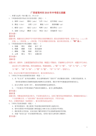 广西省贺州市2016年中考语文真题（含解析）.doc