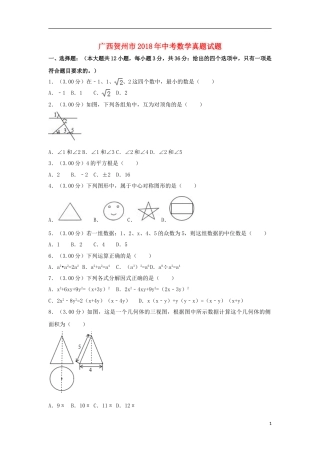 广西贺州市2018年中考数学真题试题（含解析）.doc