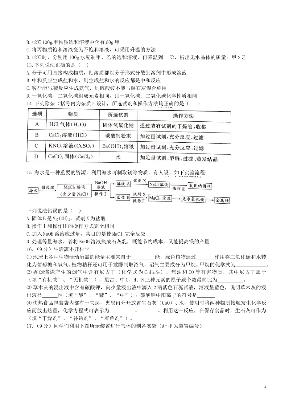 江苏省泰州市2016年中考化学真题试题（含答案）.DOC_第2页