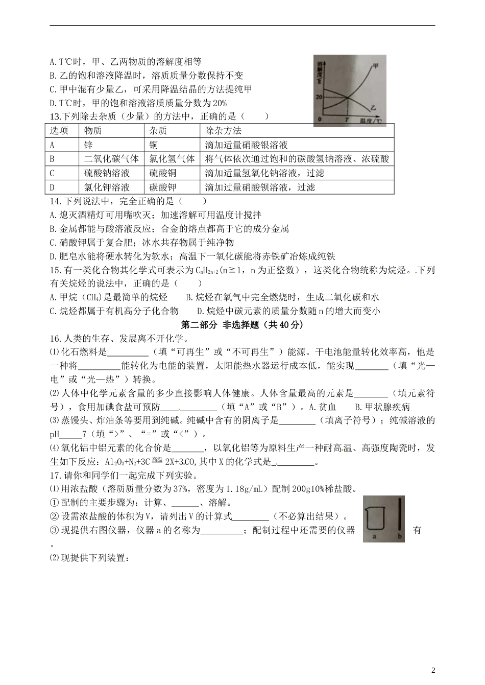 江苏省泰州市2015年中考化学真题试题（含答案）.doc_第2页