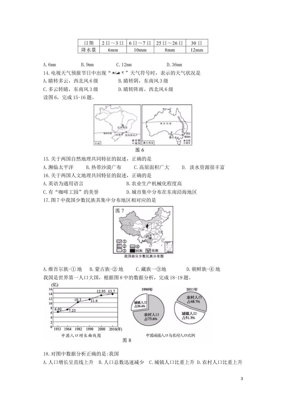 海南省2019年中考地理真题试题（含解析）.doc_第3页
