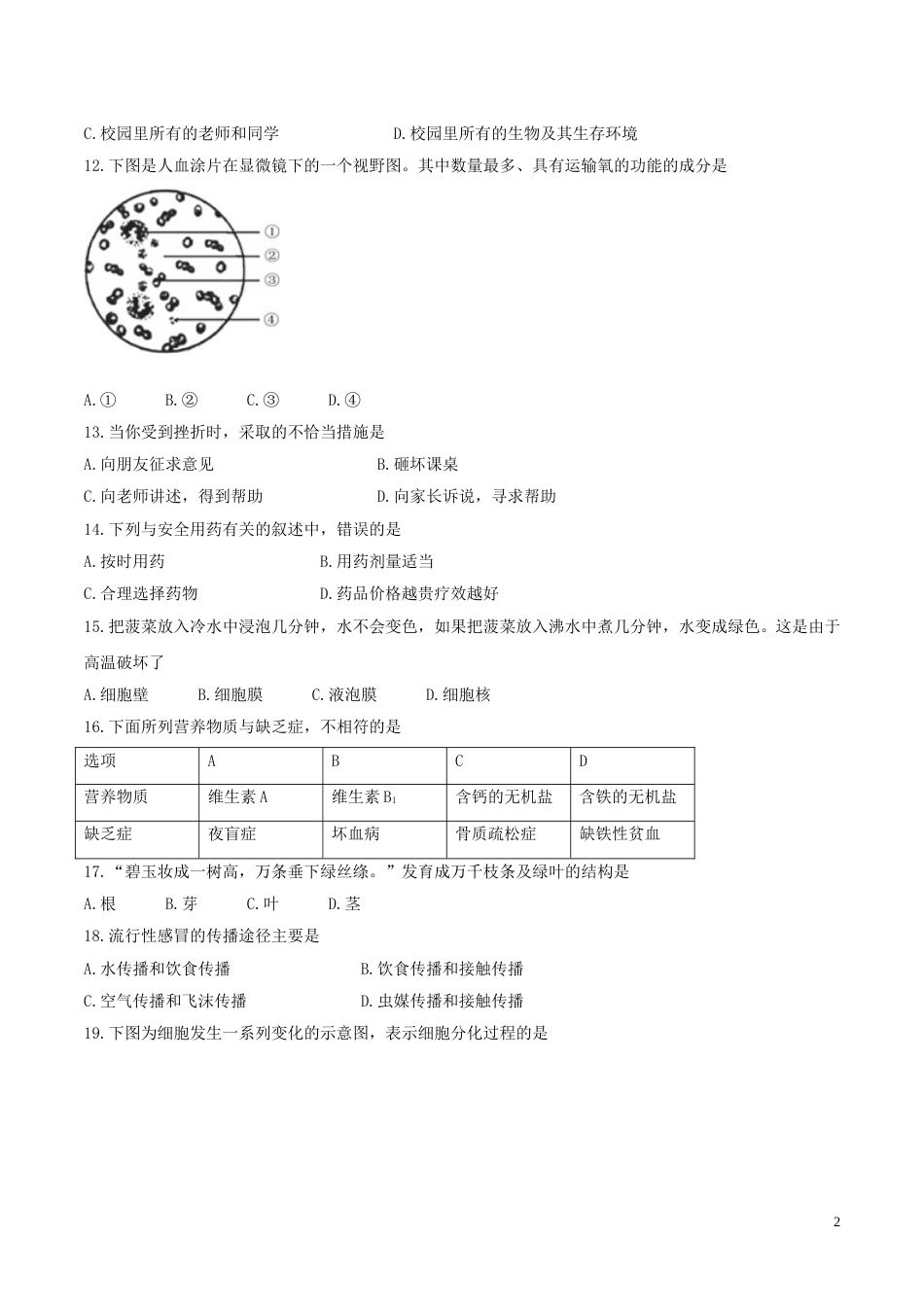 海南省2017年中考生物真题试题（含答案）.doc_第2页