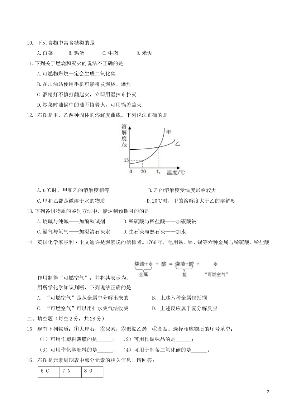 海南省2017年中考化学真题试题（含答案）.DOC_第2页