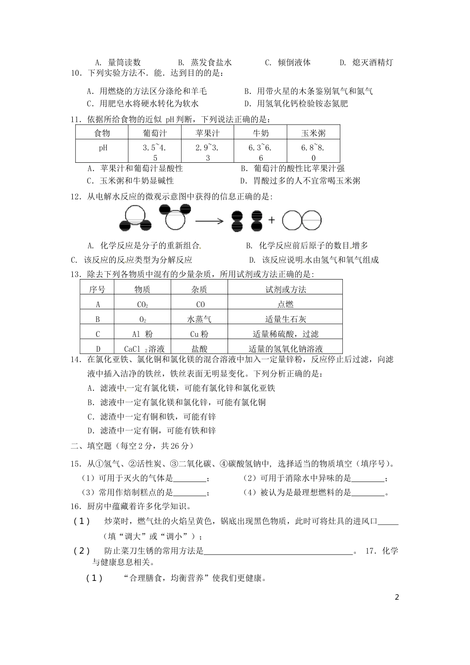 海南省2016年中考化学真题试题（含答案）.DOC_第2页