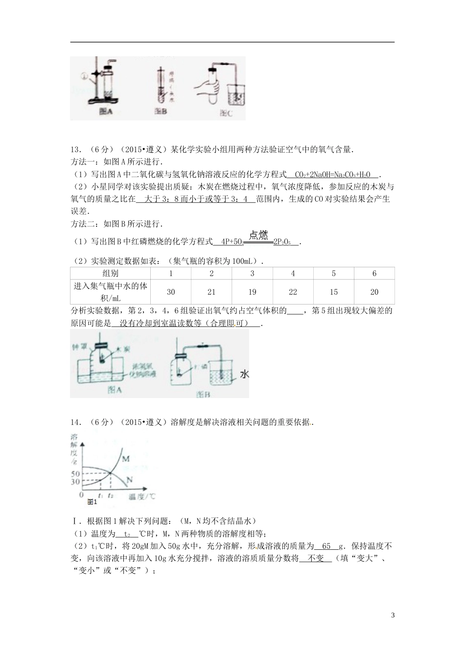贵州省遵义市2015年中考化学真题试题（含扫描答案）.doc_第3页