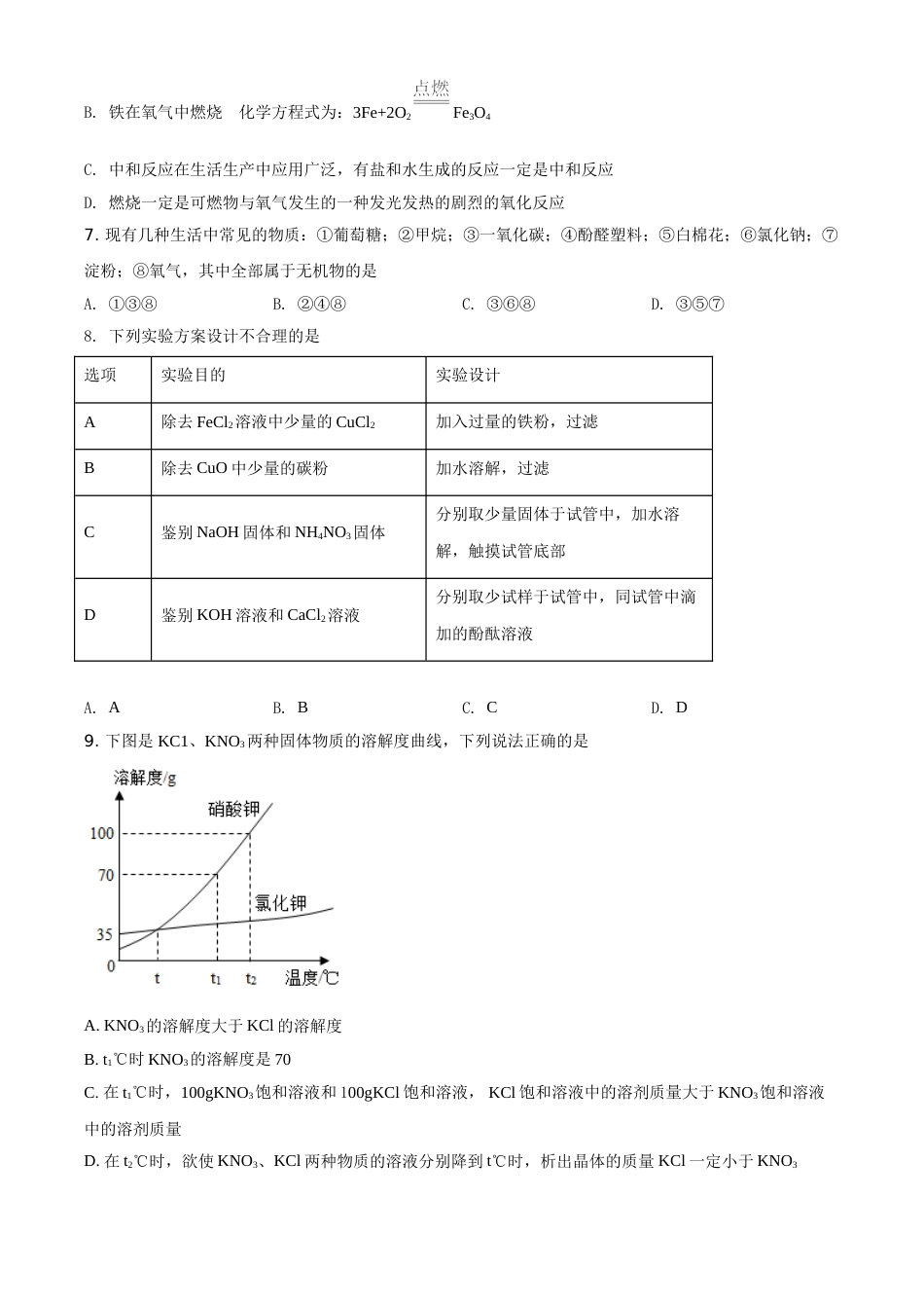 贵州省铜仁市2021年中考化学试题（原卷版）.doc_第2页