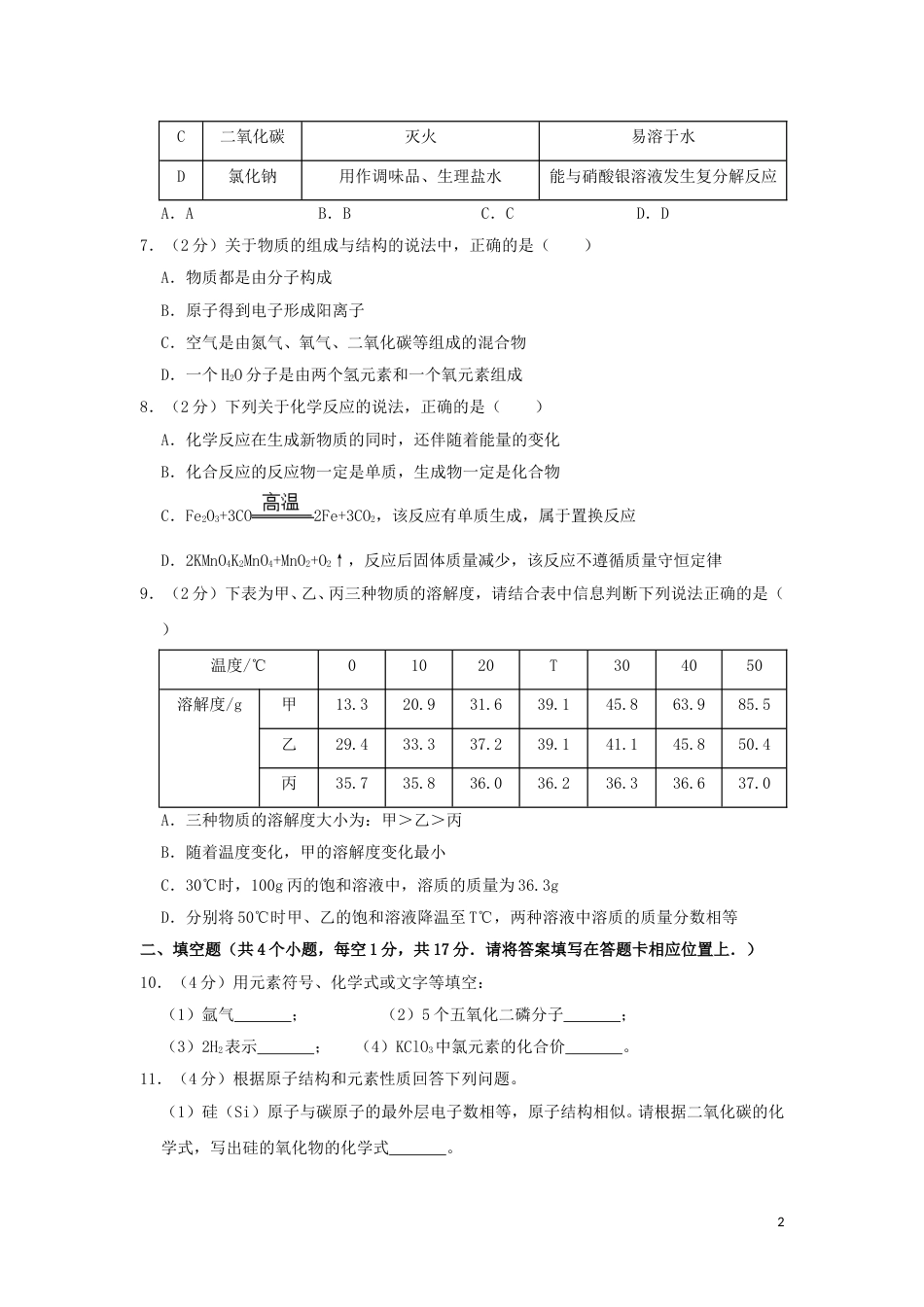 贵州省铜仁市2019年中考化学真题试题（含解析）.doc_第2页