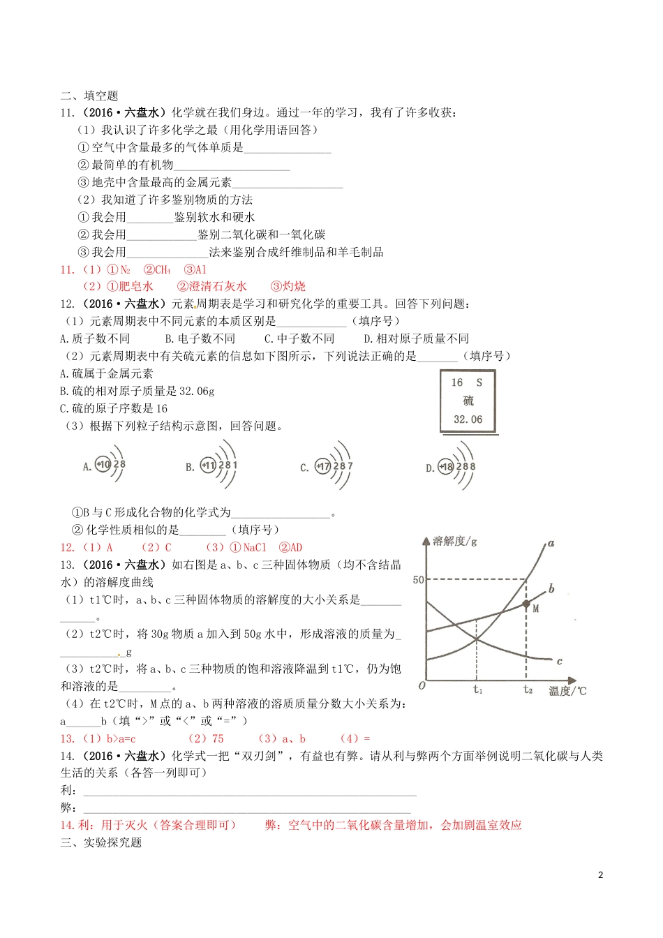 贵州省六盘水市2016年中考理综（化学部分）真题试题（含答案）.DOC_第2页
