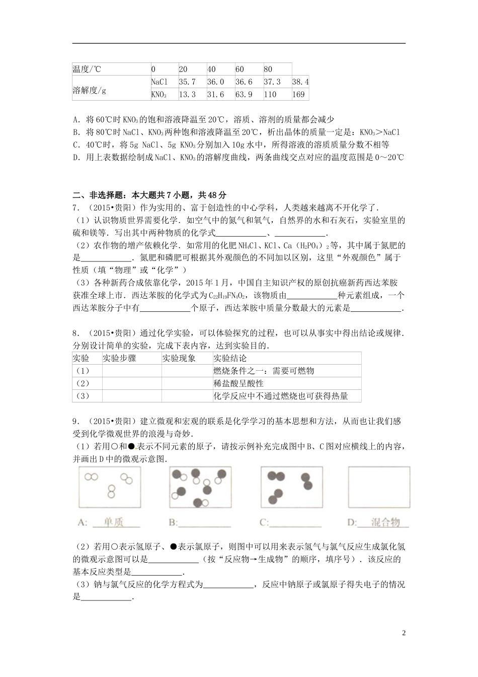 贵州省贵阳市2015年中考化学真题试题（含答案）.doc_第2页