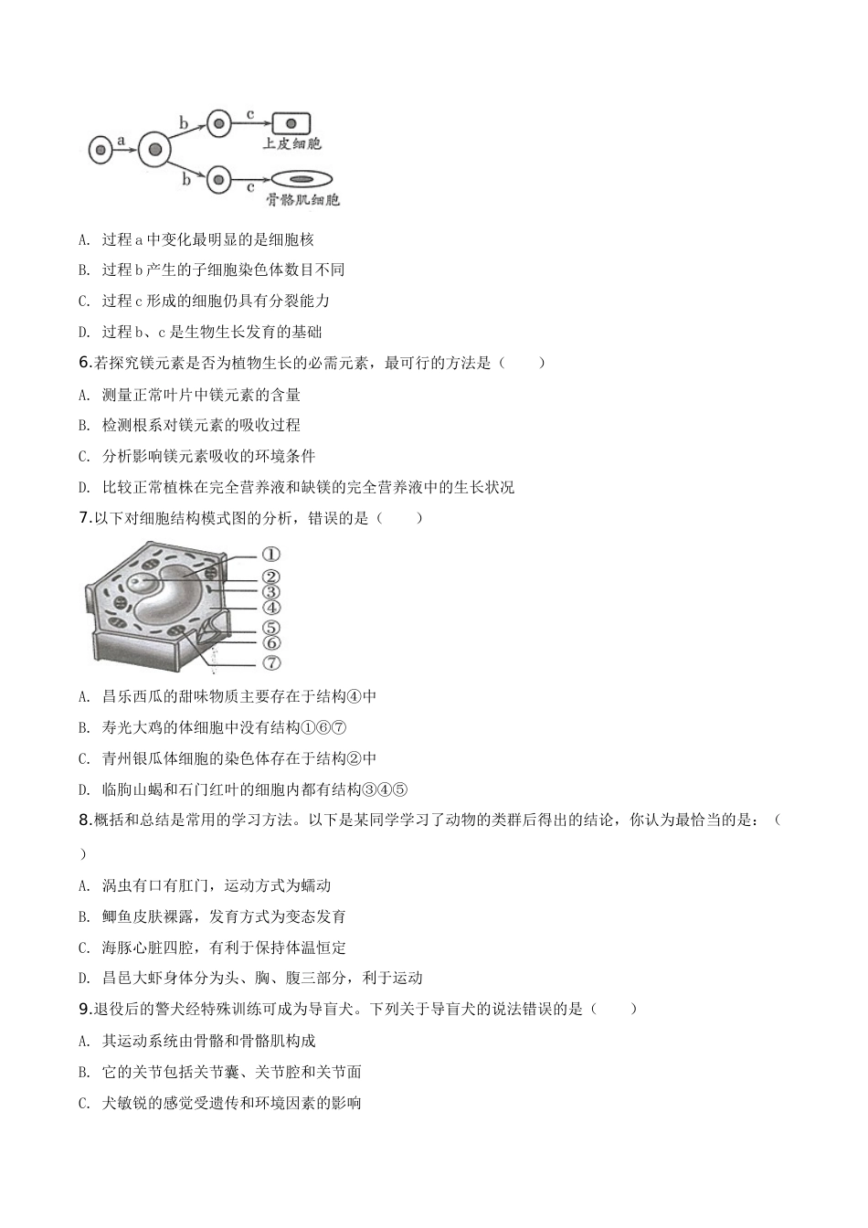 精品解析：2019年山东省潍坊市中考生物试题（原卷版）.doc_第2页