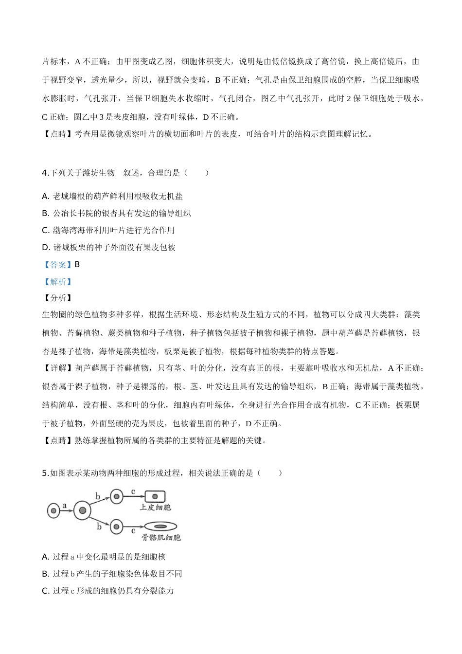 精品解析：2019年山东省潍坊市中考生物试题（解析版）.doc_第3页