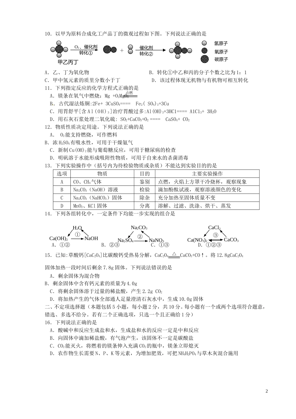 江苏省镇江市2016年中考化学真题试题（含答案）.DOC_第2页