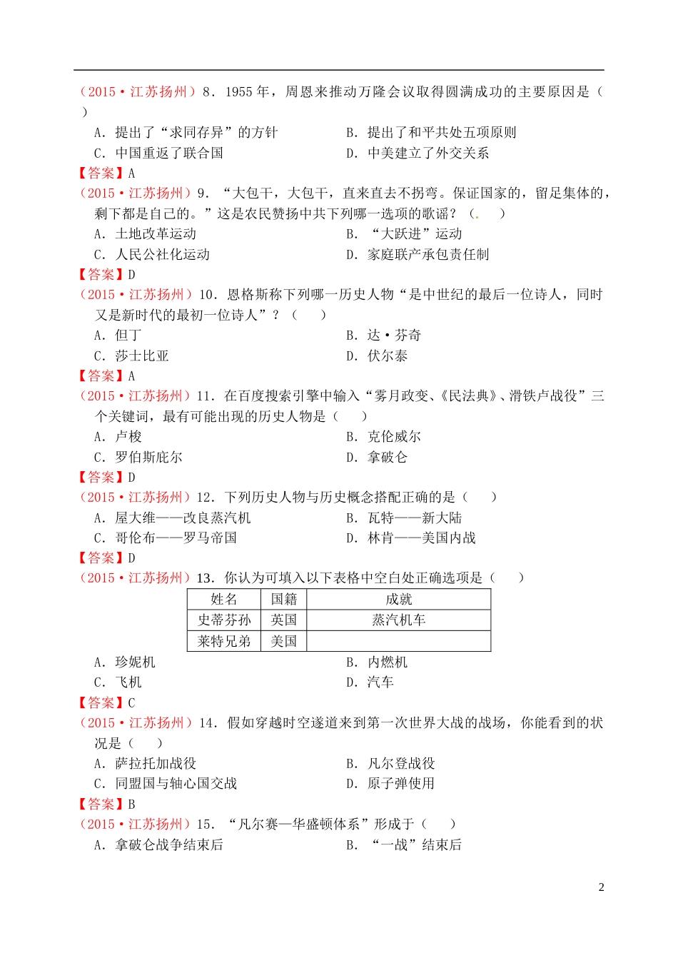 江苏省扬州市2015年中考历史真题试题（含答案）.doc_第2页