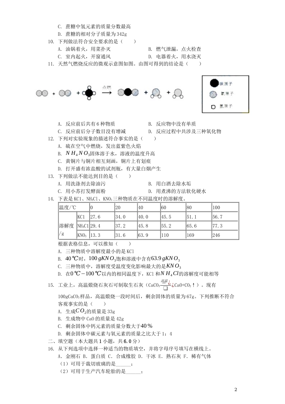 江苏省盐城市2019年中考化学真题试题（含解析）.docx_第2页