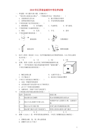江苏省盐城市2019年中考化学真题试题（含解析）.docx