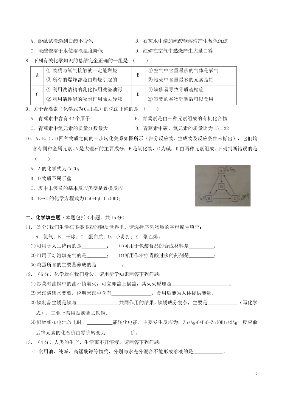 江苏省徐州市2016年中考化学真题试题（含答案）.DOC_第2页