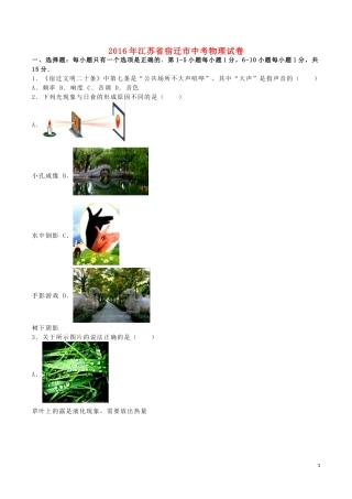 江苏省宿迁市2016年中考物理真题试题（含解析）.DOC
