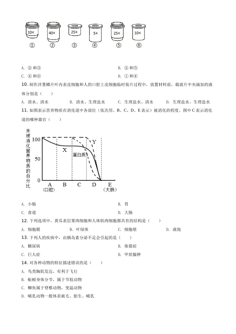 精品解析：2021年天津市红桥区学考生物试题（原卷版）.doc_第2页