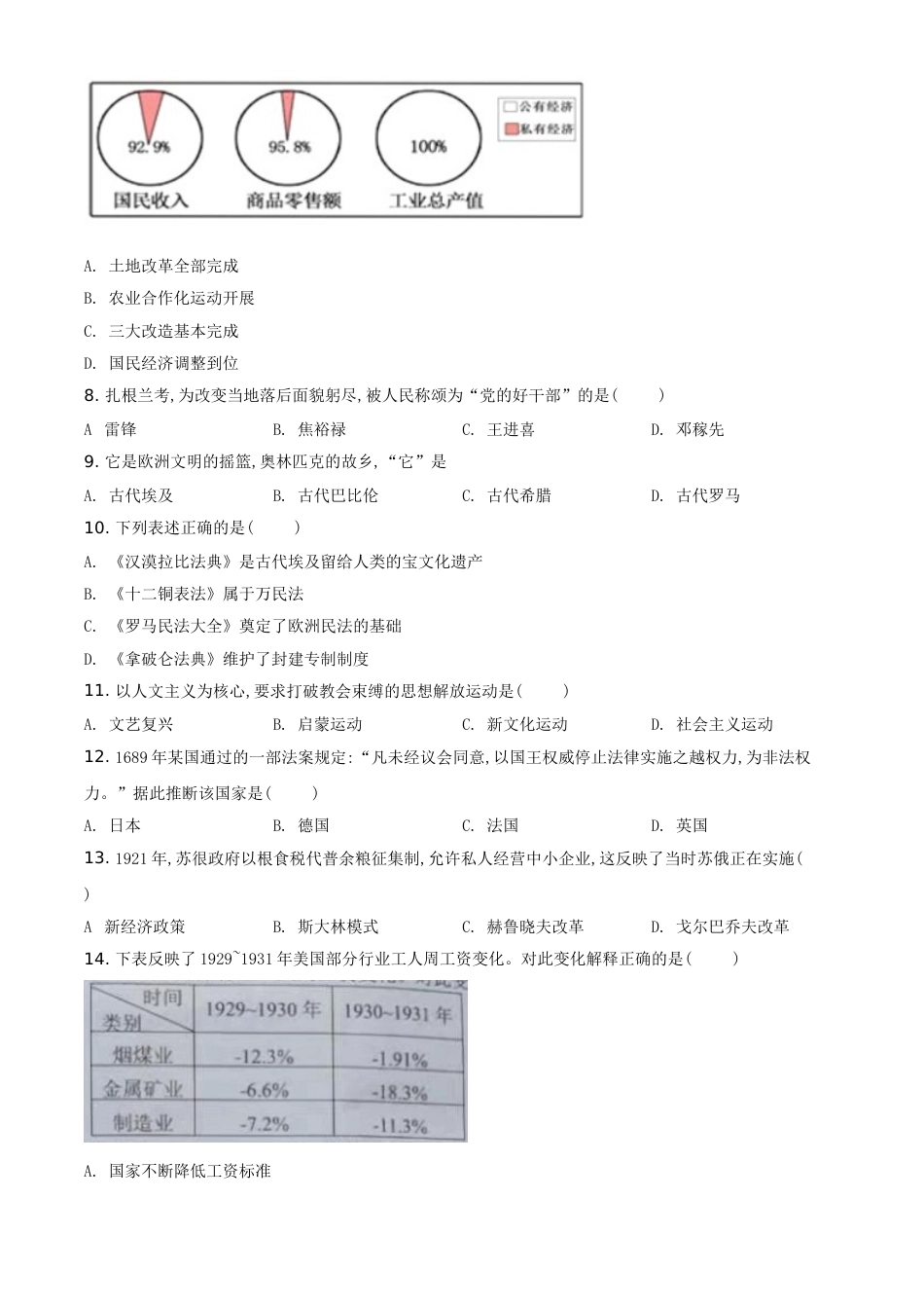 精品解析：2021年湖南省湘潭市中考历史试题（原卷版）.doc_第2页
