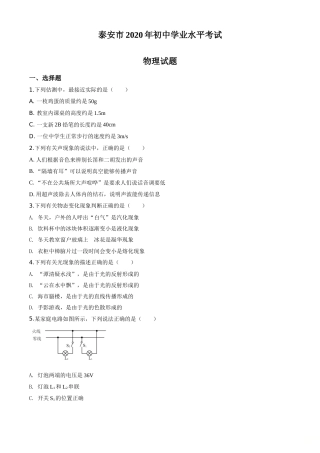 精品解析：2020年山东省泰安市中考物理试题（原卷版）.doc