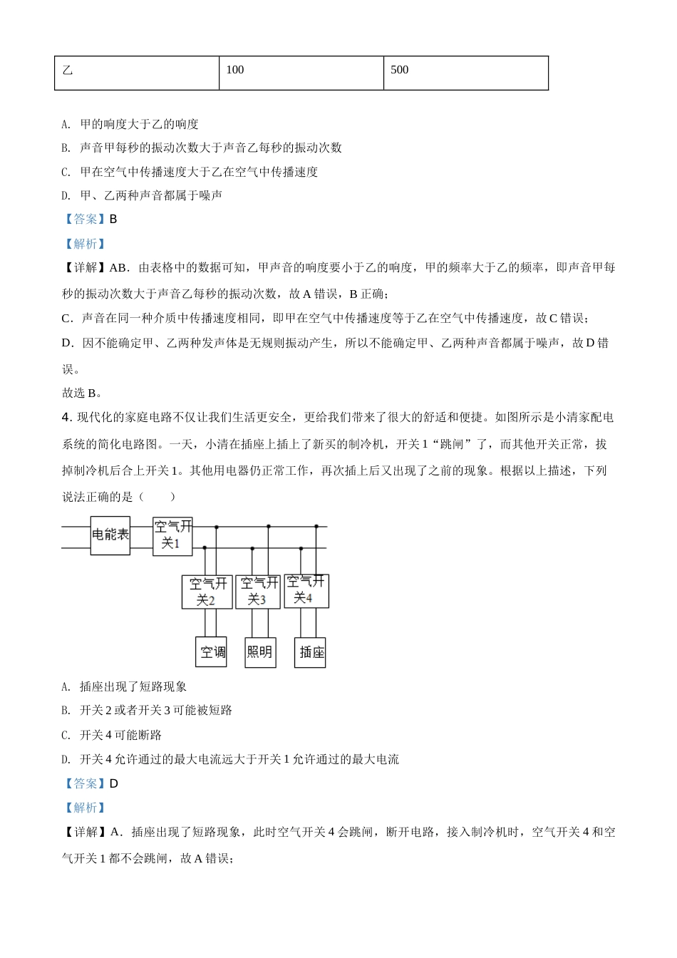 精品解析：2020年内蒙古呼和浩特市中考物理试题（解析版）.doc_第3页