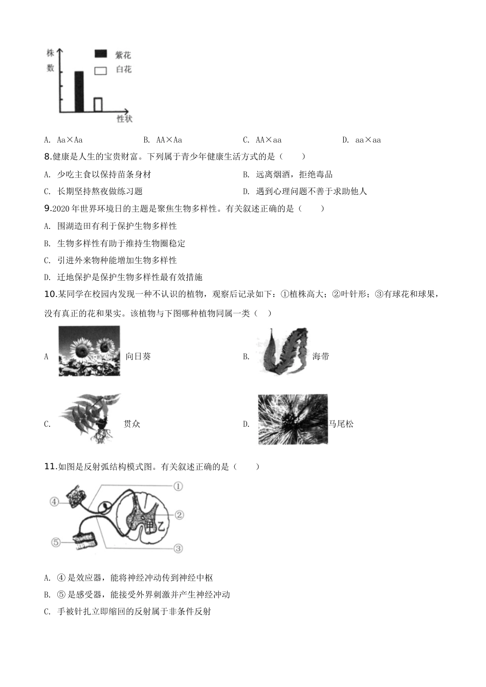精品解析：2020年江苏省连云港市中考生物试题（原卷版）.doc_第2页