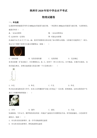 精品解析：2020年湖南省株州市中考物理试题（原卷版）.doc