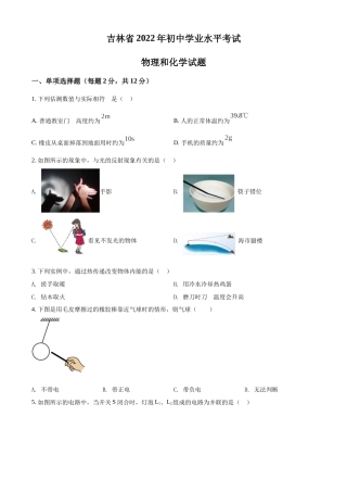 精品解析：2022年吉林省中考物理试题（原卷版）.docx