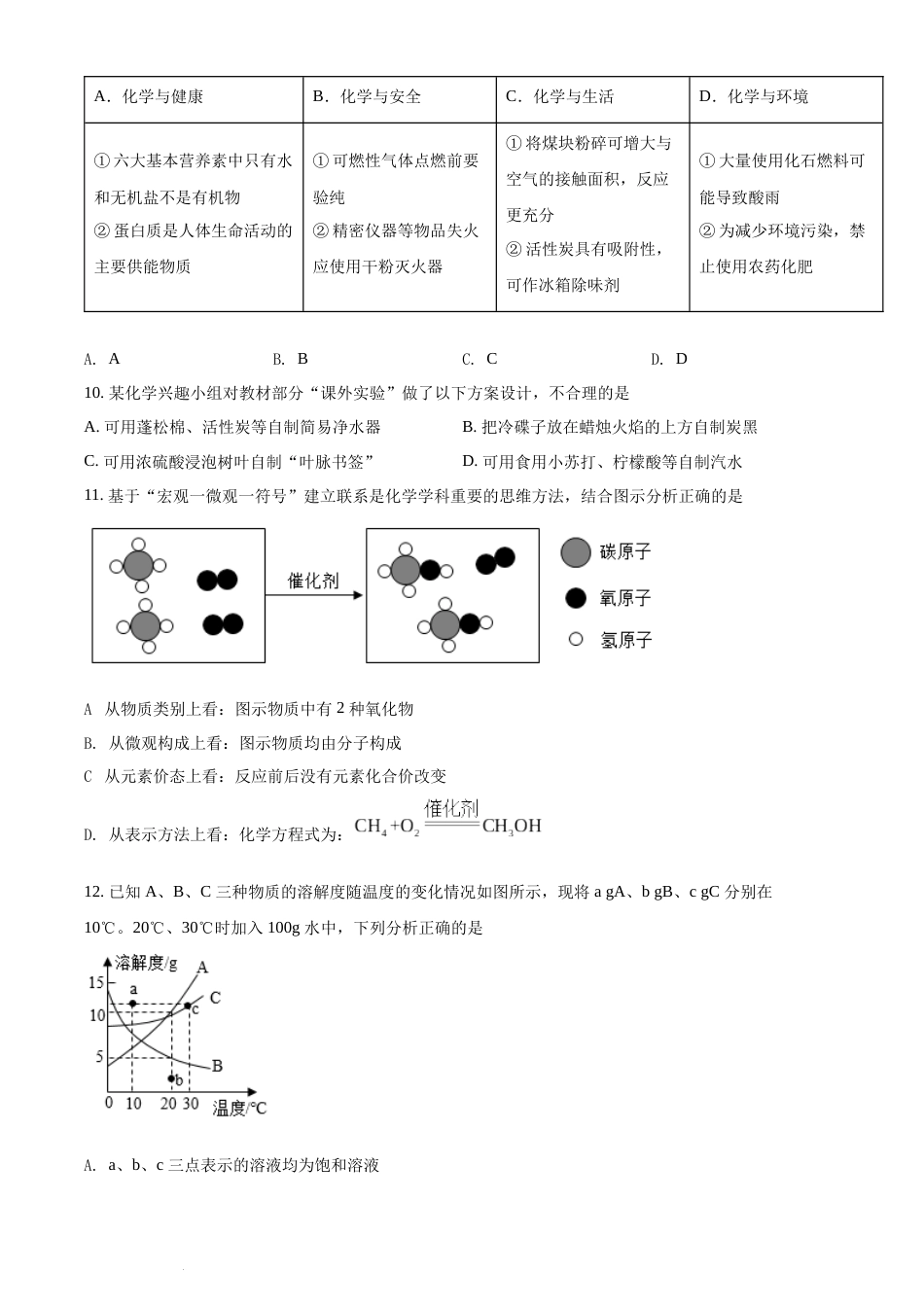 精品解析：2022年湖南省岳阳市中考化学真题（原卷版）(1).docx_第3页