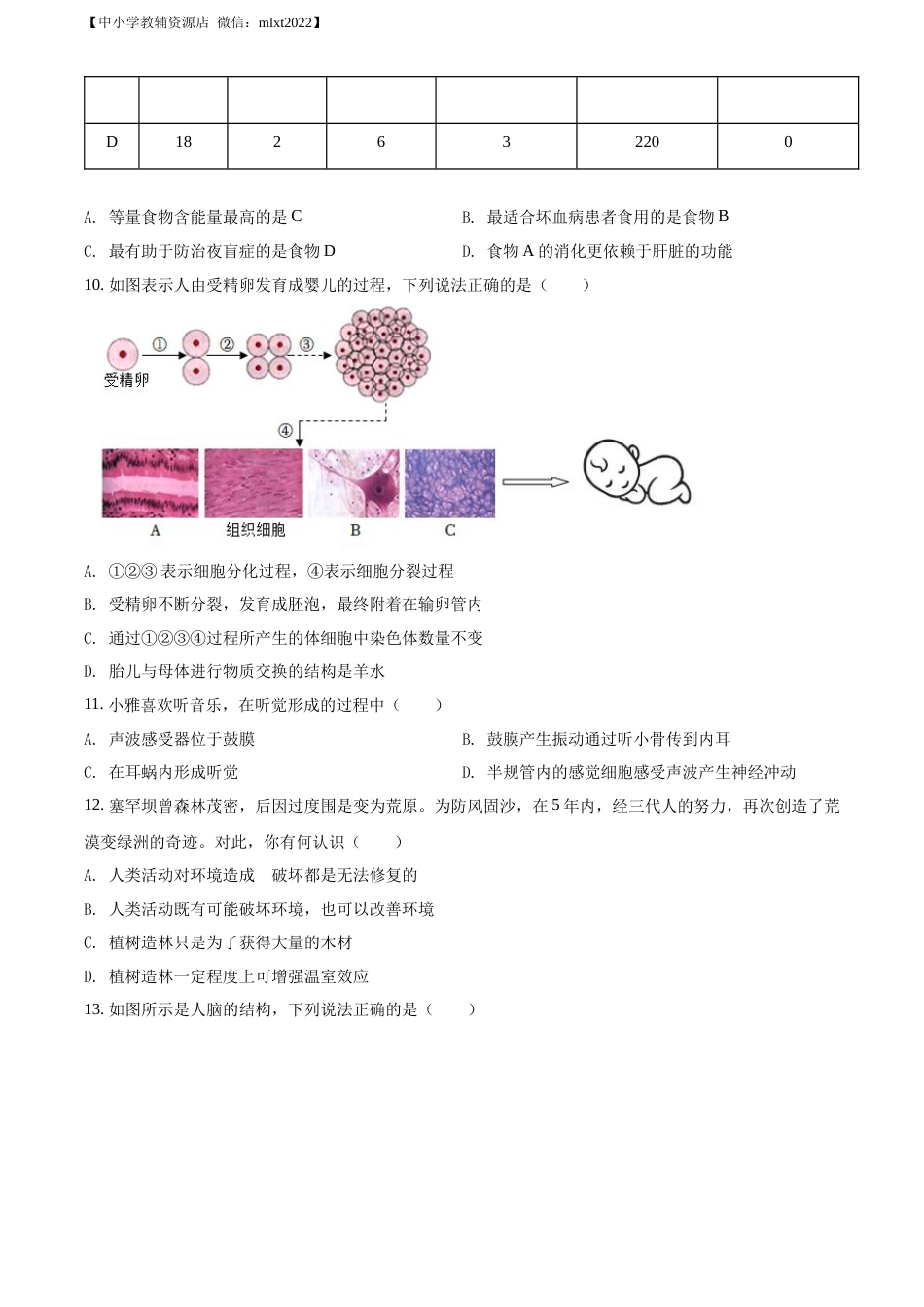 精品解析：2022年湖南省娄底市中考生物真题（原卷版）.docx_第3页