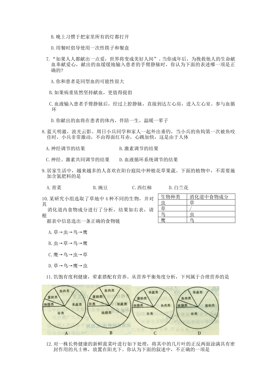 江西省2012年中考生物真题及答案.doc_第2页