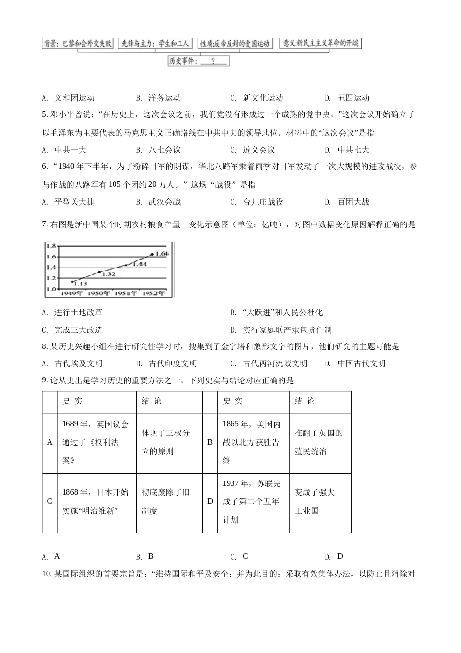 精品解析：2022年湖北省随州市中考历史真题（原卷版）.docx_第2页