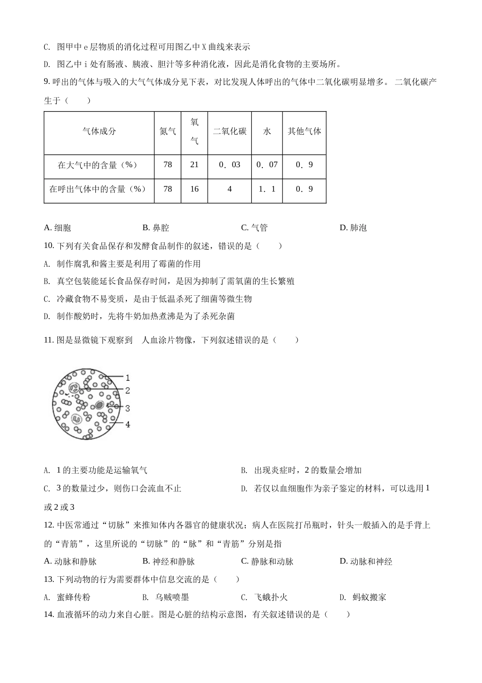精品解析：2022年山东省聊城市中考生物真题（原卷版）.docx_第3页