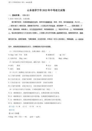 精品解析：2022年山东省济宁市中考语文真题（解析版）.docx