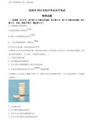 精品解析：2022年辽宁省沈阳市中考物理试题（原卷版）.docx