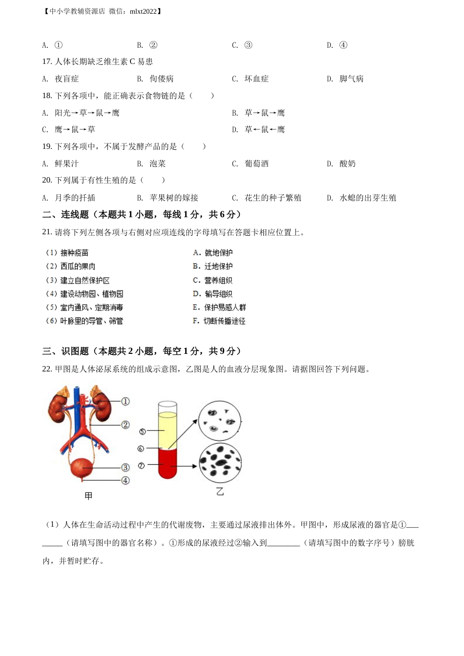 精品解析：2022年辽宁省沈阳市生物中考真题（原卷版）.docx_第3页