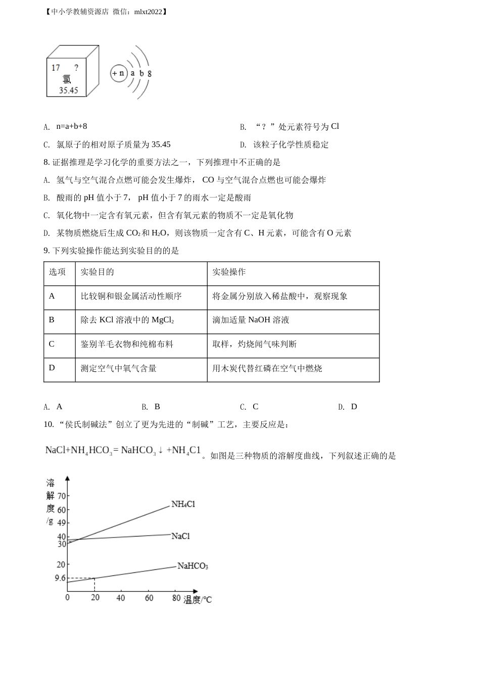 精品解析：2022年江苏省宿迁市中考化学真题（原卷版）.docx_第2页