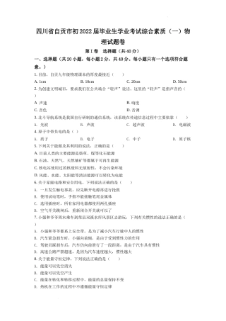 精品解析：2022年四川省自贡市中考物理真题（原卷版）.docx