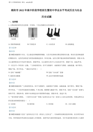 精品解析：2022年四川省绵阳市中考历史真题（解析版）.docx