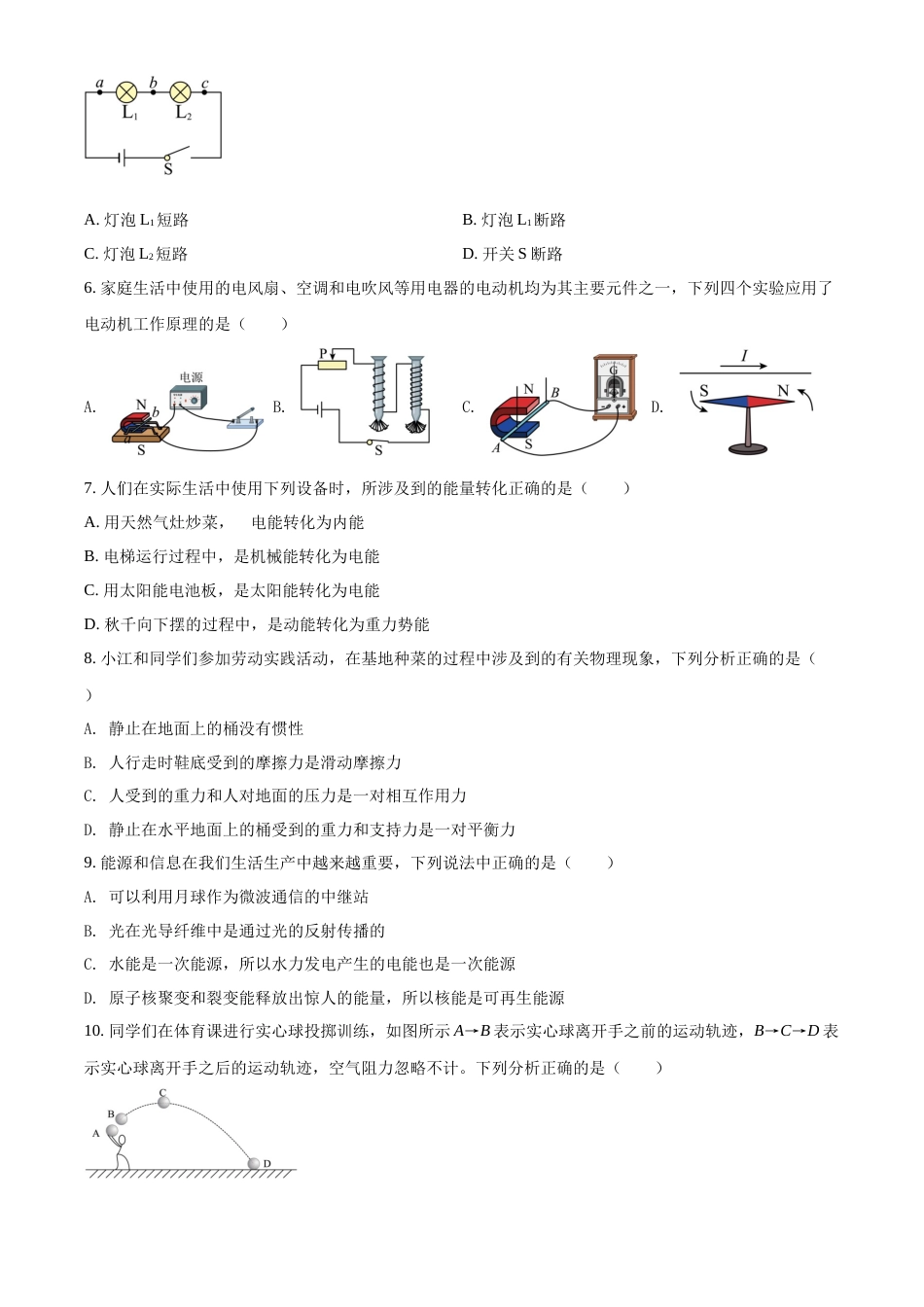 精品解析：2022年四川省眉山市中考物理试题（原卷版）.docx_第2页