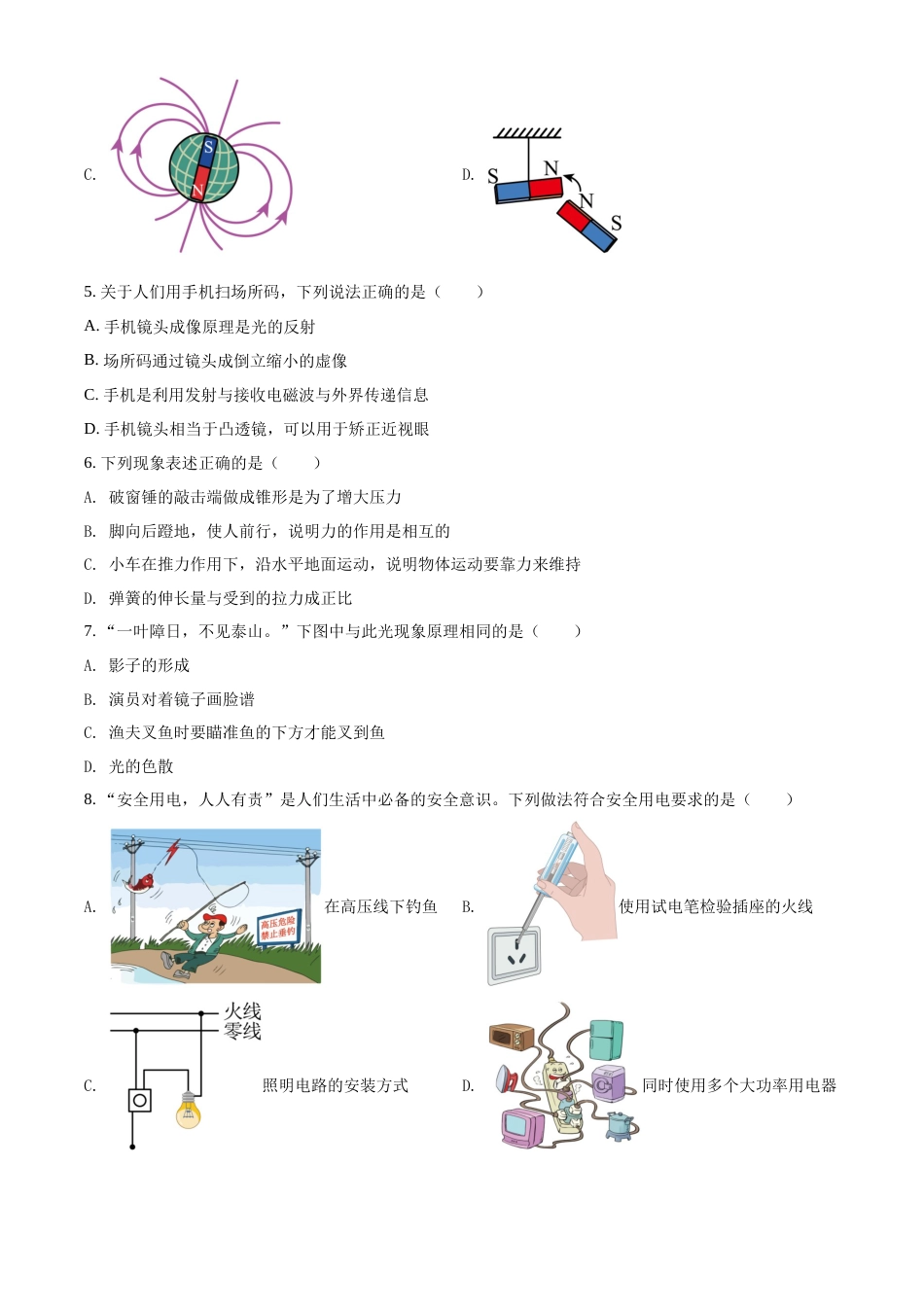 精品解析：2022年四川省广安市中考物理试题（原卷版）.docx_第2页