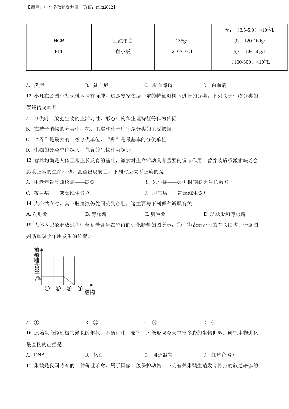 精品解析：2022年四川省广安市中考生物真题（原卷版）.docx_第3页