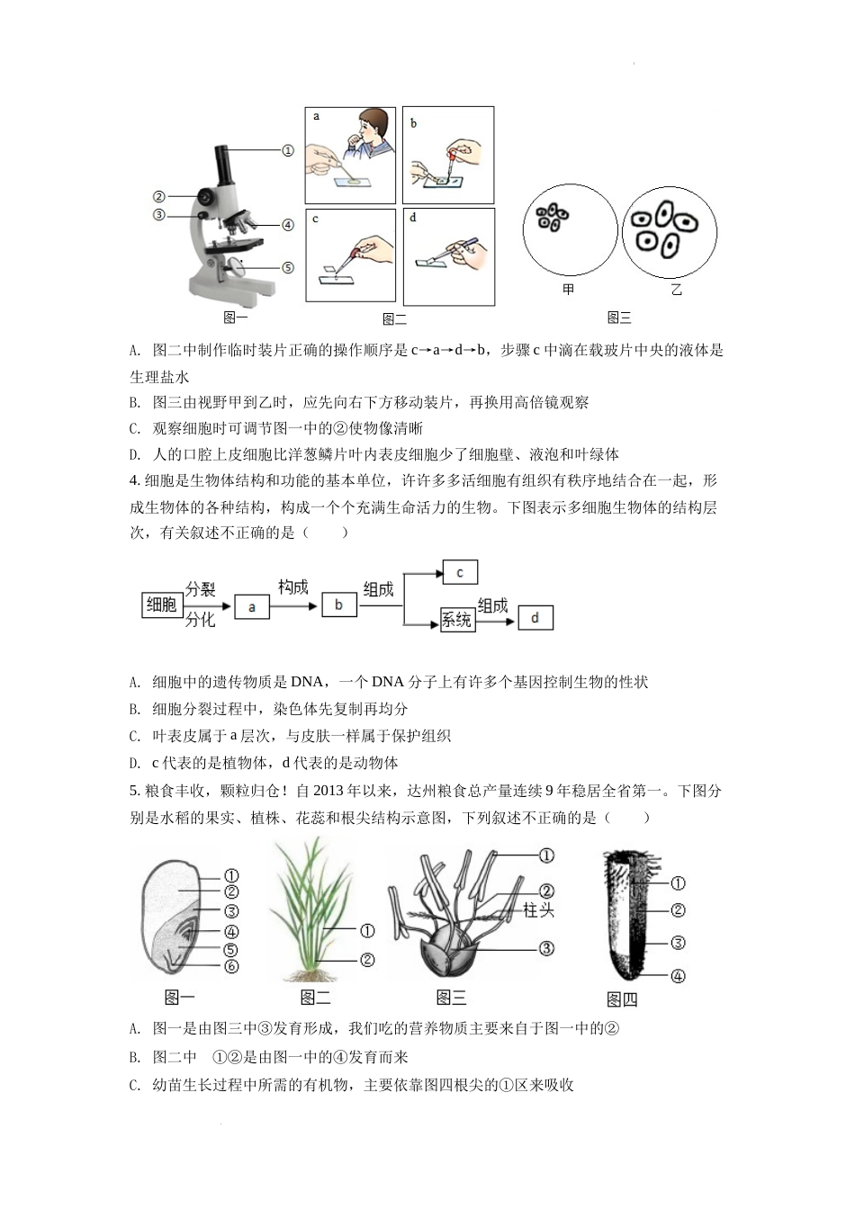 精品解析：2022年四川省达州市中考生物真题（原卷版）.docx_第2页