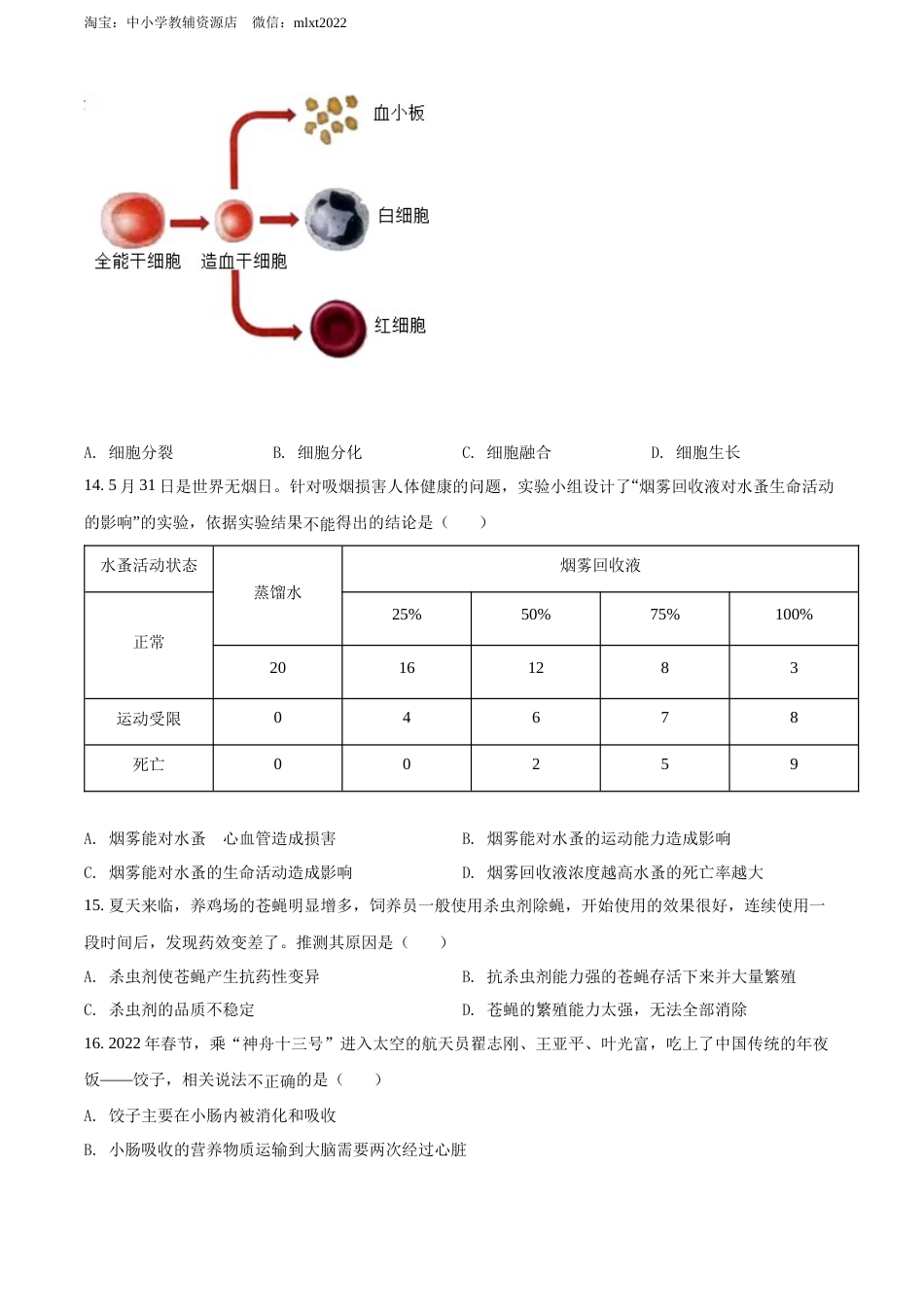 精品解析：2022年山东省烟台中考生物真题（原卷版）.docx_第3页